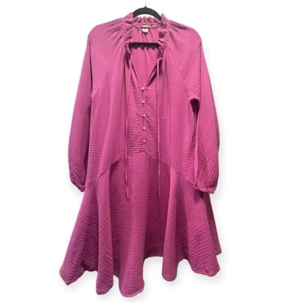 Magaschoni Pink 100% Organic Cotton Gauze Coastal Boho Chic Cottagecore Dress-S